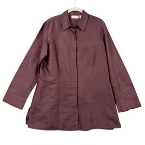 Chico's‎ Burgundy Long Sleeve Button up Silk Classic Blouse Size Medium (1)